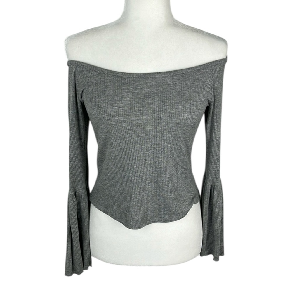See You Monday Grey Bell Sleeve Off Shoulder Top Size Large